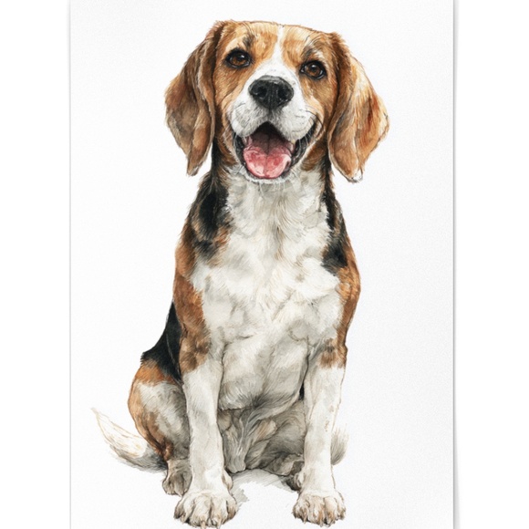 Watercolor Beagle Portrait Wall Art Print Poster, Unframed - Pet Artwork - Picture 2 of 5